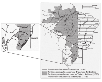 Mapa que representa os tratados territoriais