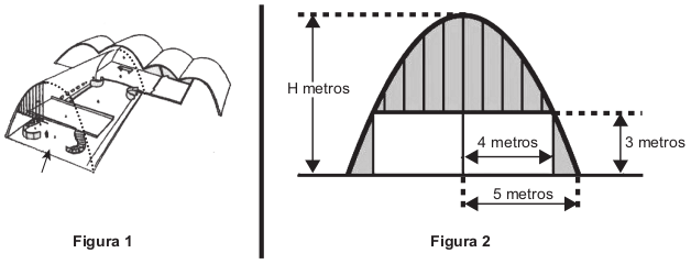 Figura 1 ilustra uma das abóbadas na entrada principal da capela e a Figura 2 fornece uma vista frontal desta abóbada, com medidas hipotéticas para simplificar os cálculos