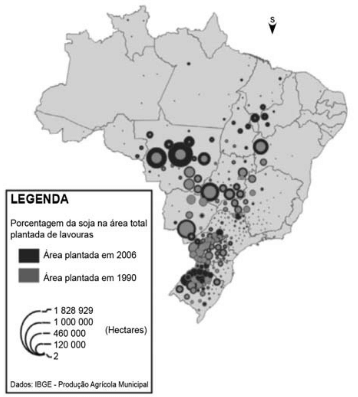 Gráfico da SOJA: EVOLUÇÃO DA ÁREA PLANTADA 1990-2006