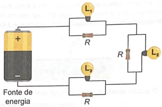 Figura com O circuito com três lâmpadas incandescentes idênticas