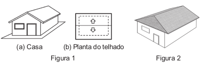 A Figura 1 apresenta uma casa e a planta do seu telhado e figura 2 de um telhado que tem três caídas de água