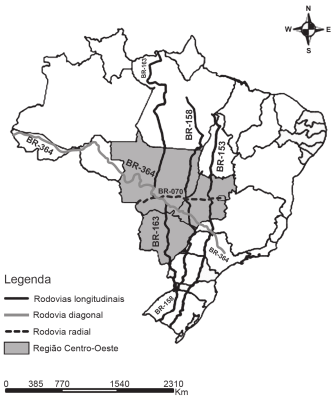 Mapa do Brasil com as rodovias representadas