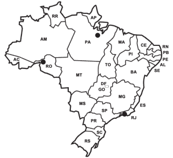 Imagem do mapa do Brasil com pontos que indica ativo uso de tecnologia