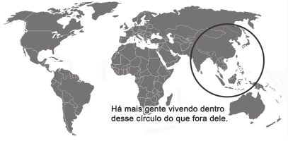 Mapa do mundo com a concentração de pessoas em uma região específica