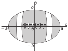 A figura representa a vista superior de uma bola de futebol americano, cuja forma é um elipsoide obtido pela rotação de uma elipse em torno do eixo das abscissas