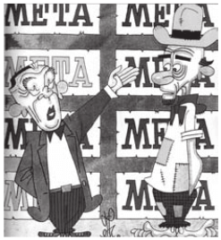 A charge ironiza a política desenvolvimentista do governo Juscelino Kubitschek