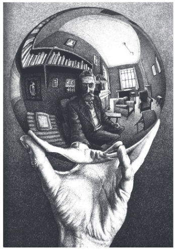 A ilustração representa uma das mais conhecidas obras do artista gráfico holandês M. C. Escher