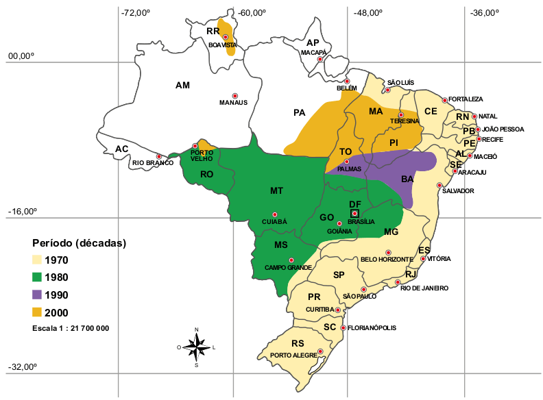 imagem do mapa da Expansão da fronteira agrícola do Brasil
