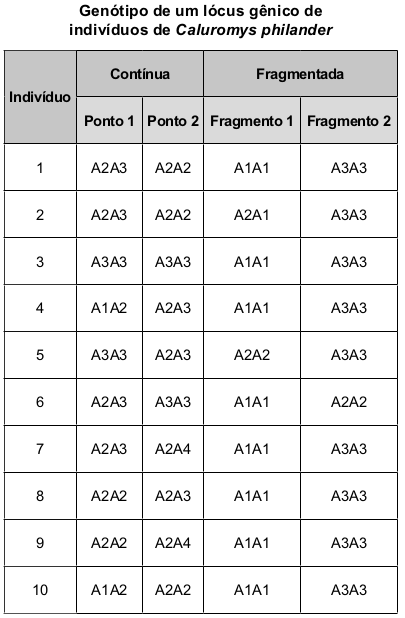 quadro com o genótipo de um lócus gênico