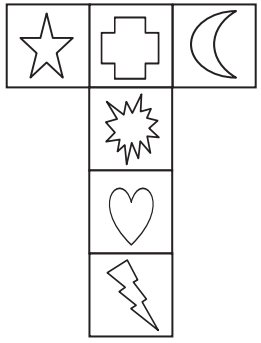 A figura mostra a planificação de um cubo, que apresenta imagens em suas faces.