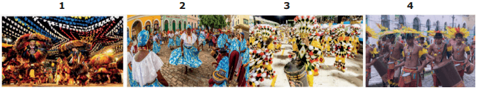 Cada gravura, identificada pelos numerais 1, 2, 3 e 4, corresponde a uma manifestação cultural do Estado do Maranhão.