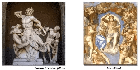 imagens das estátuas de Lacoonte e seus filhos e Juízo Final