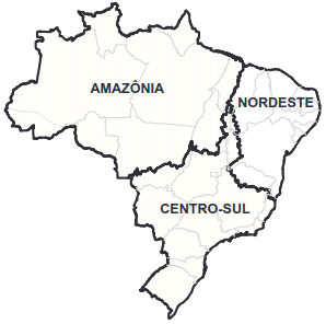 mapa do brasil com 3 regiões