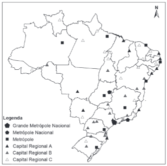 mapa do brasil com a organização das cidades