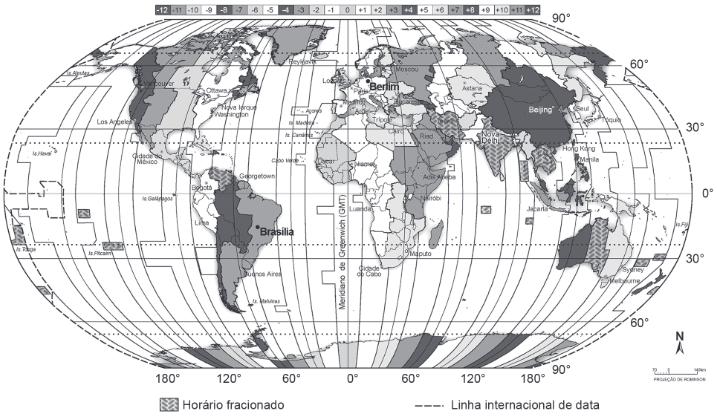 mapa mundi com os fusos horarios