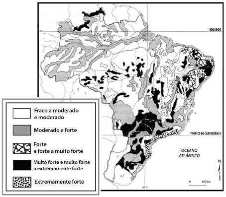 mapa do Brasil: regiões com predisposição à erosão