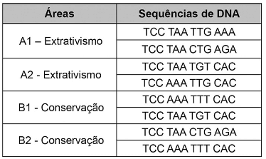 quadro com as áreas