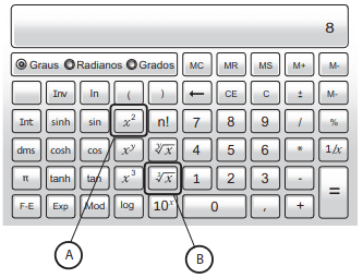 A imagem representa uma calculadora científica com duas teclas destacadas