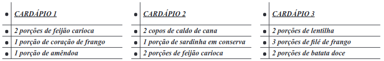 imagem dos 3 cardápios