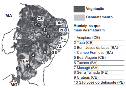 mapa da Distribuição da derrubada no bioma Caatinga